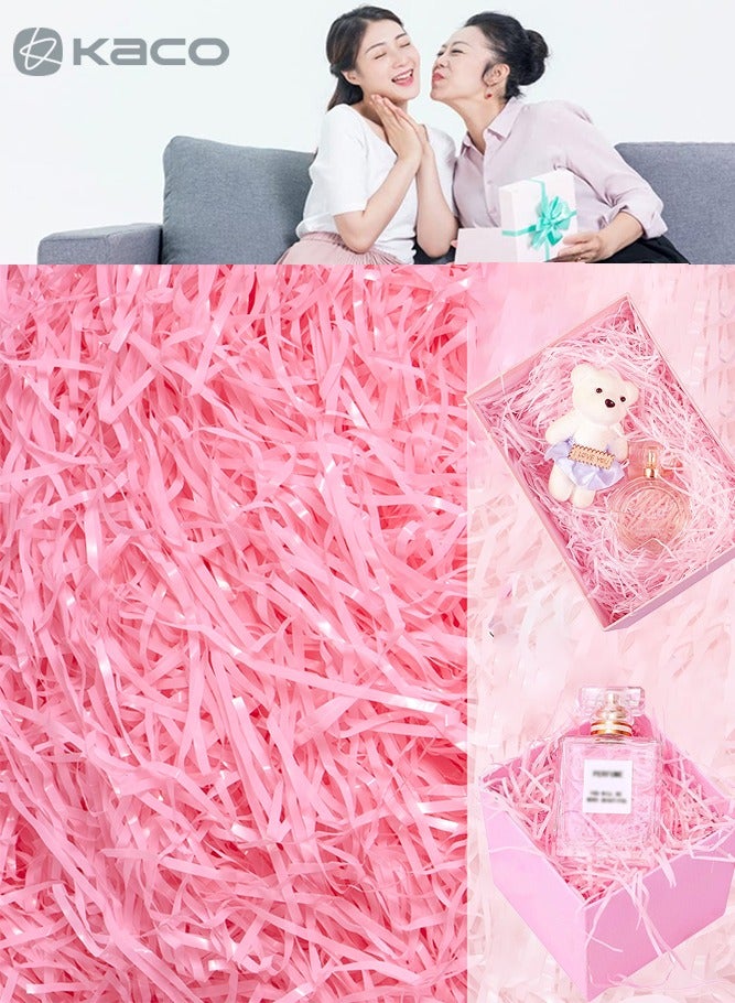 كاكو 100 غرام من خيوط ورق الرافيا المقطعة، صديقة للبيئة، قصاصات ورقية مجعدة، حشو ورق مقطع لحشو صناديق الهدايا (وردي) - Image 1